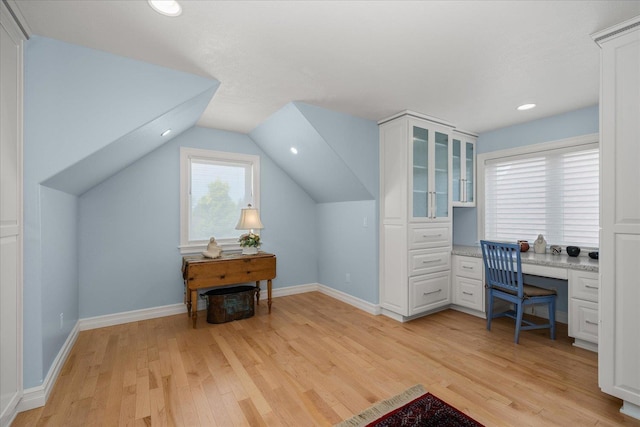 2605 S Cherrytree Ln, Spokane, WA 99203 - office area featuring light wood finished floors, lofted ceiling, and recessed lighting