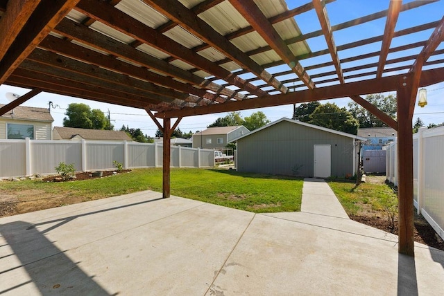 5130 N Stevens St, Spokane, WA 99205 - fenced backyard with a patio, a pergola, and an outdoor structure
