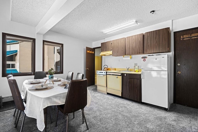 28600 N Mt Spokane Park Dr # 632, Mead, WA 99021 - kitchen featuring freestanding refrigerator, dishwashing machine, light carpet, a textured ceiling, and light countertops