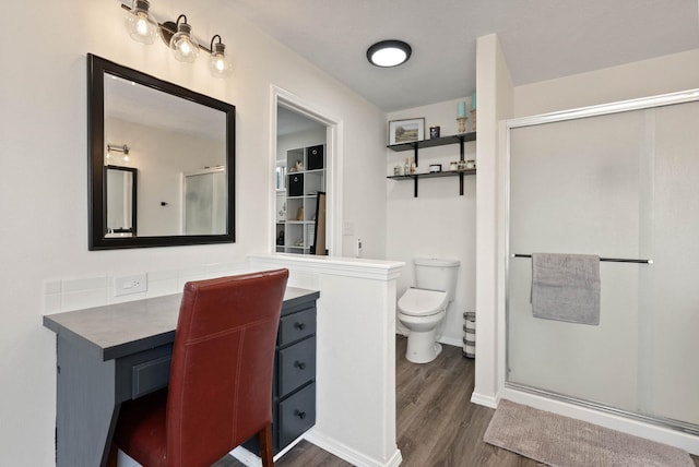 3205 S Mcdonald St, Spokane Valley, WA 99206 - bathroom featuring wood finished floors, a stall shower, and vanity