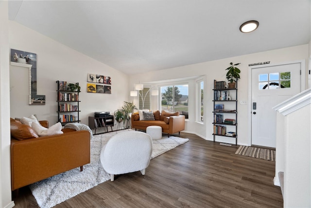 3205 S Mcdonald St, Spokane Valley, WA 99206 - living room featuring lofted ceiling and dark wood finished floors