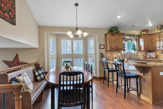 6709 S Moran View St, Spokane, WA 99224 - dining area featuring a chandelier, dark wood-style floors, and recessed lighting