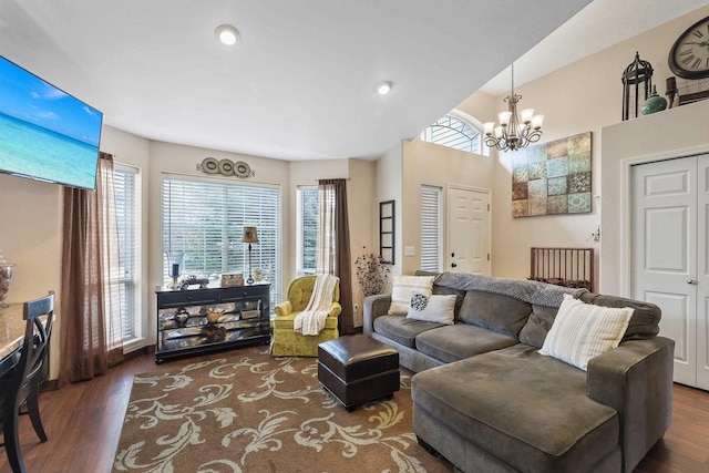 6709 S Moran View St, Spokane, WA 99224 - living area featuring a chandelier, wood finished floors, and recessed lighting