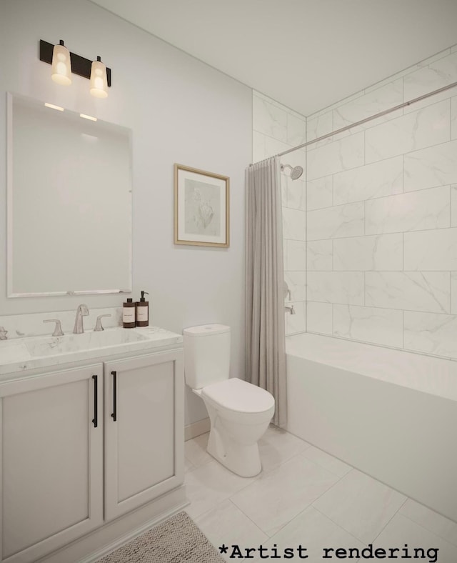 1324 W Dalke Ave Unit B, Spokane, WA 99205 - bathroom featuring marble finish floors, vanity, and shower / bath combination with curtain