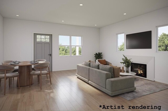 1324 W Dalke Ave Unit B, Spokane, WA 99205 - living area featuring light wood finished floors, recessed lighting, and a glass covered fireplace