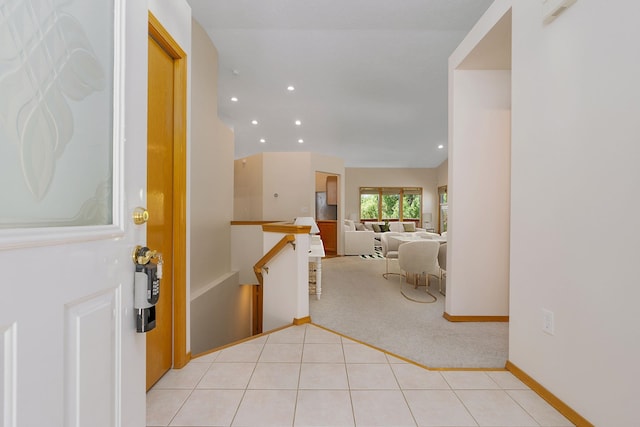 2106 E Turnberry Ln, Spokane, WA 99223 - foyer entrance with recessed lighting, light colored carpet, lofted ceiling, and light tile patterned floors