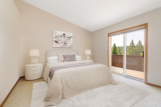 2106 E Turnberry Ln, Spokane, WA 99223 - bedroom featuring access to exterior, light colored carpet, and vaulted ceiling