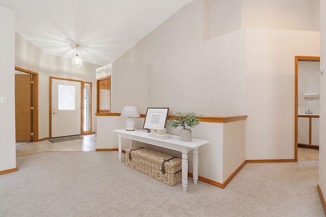 2106 E Turnberry Ln, Spokane, WA 99223 - foyer with carpet and high vaulted ceiling