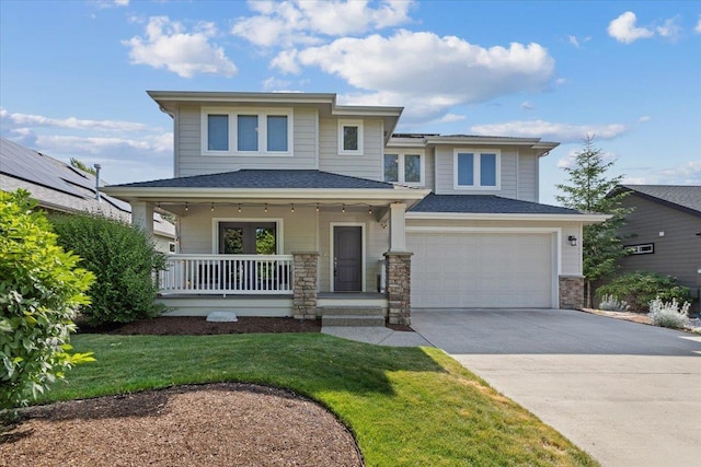 4213 S Cook St, Spokane, WA 99223 - view of front of property with driveway, covered porch, a garage, and a front lawn