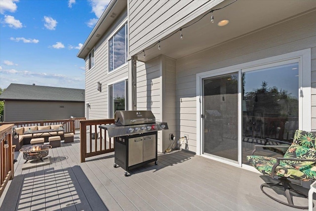 4213 S Cook St, Spokane, WA 99223 - wooden deck featuring an outdoor living space with a fire pit and grilling area