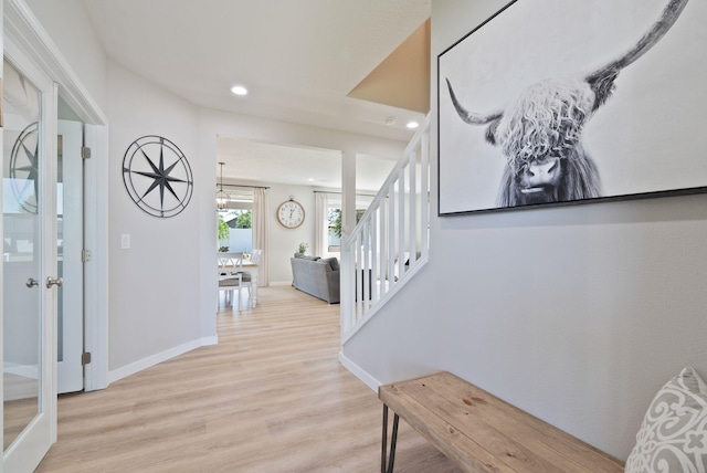 1248 W Staples Rd, Post Falls, ID 83854 - foyer featuring wood finished floors, recessed lighting, and stairs