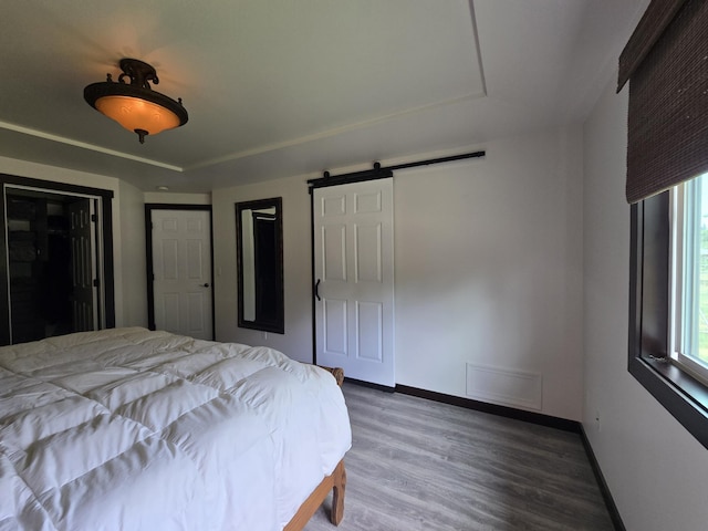6321 310th St NW Stanwood, Unit Stanwood, WA 98292 - bedroom with a barn door and wood finished floors