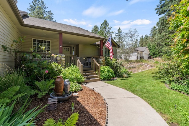 4812 S Wildwood Ln, Spokane, WA 99206 - entrance to property with a lawn, covered porch, and a shingled roof