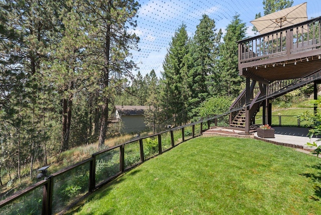 4812 S Wildwood Ln, Spokane, WA 99206 - view of yard featuring stairway and a wooden deck