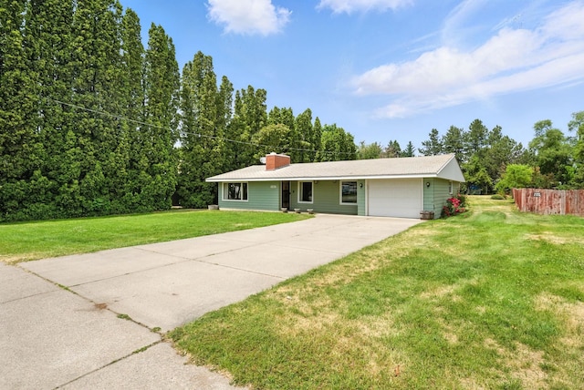 14807 E Broadway Ave, Spokane Valley, WA 99216 - ranch-style house featuring a garage, concrete driveway, and a chimney