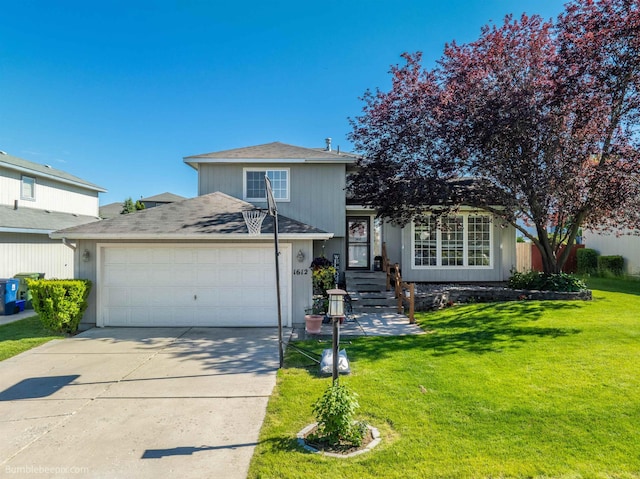 1612 E Sharpsburg Ave, Spokane, WA 99217 - view of front facade featuring concrete driveway, a front yard, and a garage