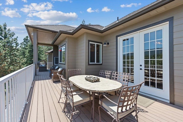 7105 S Saddle Ridge Ln, Spokane Valley, WA 99016 - wooden terrace featuring outdoor dining space and french doors