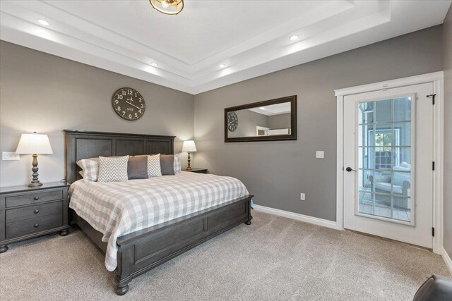 7105 S Saddle Ridge Ln, Spokane Valley, WA 99016 - bedroom featuring a raised ceiling, light carpet, and recessed lighting