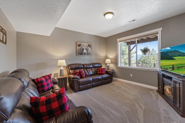 7105 S Saddle Ridge Ln, Spokane Valley, WA 99016 - living room featuring a textured ceiling and carpet floors