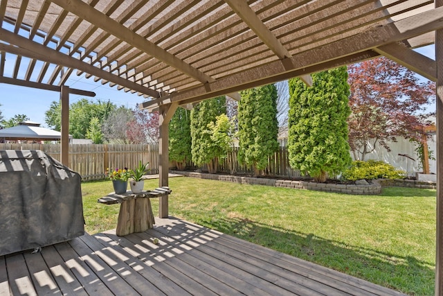 5214 S Myrtle Ln, Spokane, WA 99223 - deck featuring a fenced backyard, a pergola, and area for grilling
