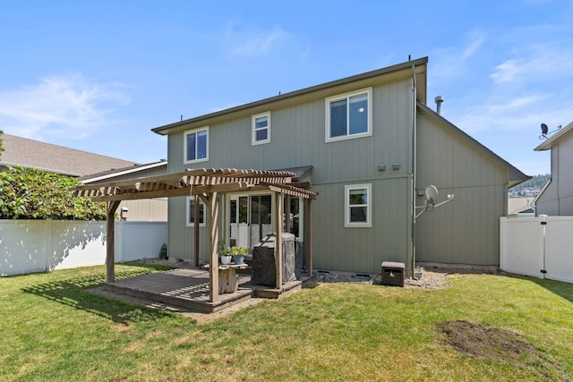 5214 S Myrtle Ln, Spokane, WA 99223 - rear view of house featuring a pergola, a fenced backyard, and a wooden deck