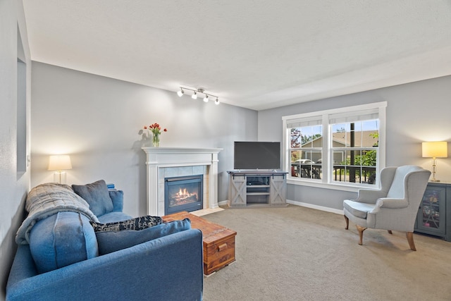 5214 S Myrtle Ln, Spokane, WA 99223 - carpeted living area with a tile fireplace and baseboards