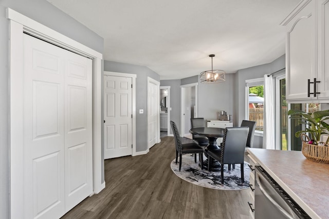 5214 S Myrtle Ln, Spokane, WA 99223 - dining space featuring dark wood-style flooring and a chandelier