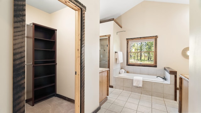 38415 N Hatch Rd, Deer Park, WA 99006 - full bath featuring a garden tub, vanity, a closet, and lofted ceiling