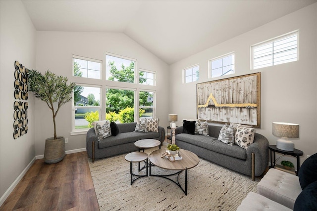 1840 N Wolfe Penn St, Liberty Lake, WA 99019 - living room featuring high vaulted ceiling, wood finished floors, and plenty of natural light