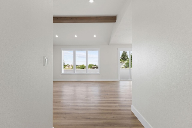 1817 N Arties Rd, Spokane Valley, WA 99016 - hall with wood finished floors, beam ceiling, recessed lighting, and a textured wall