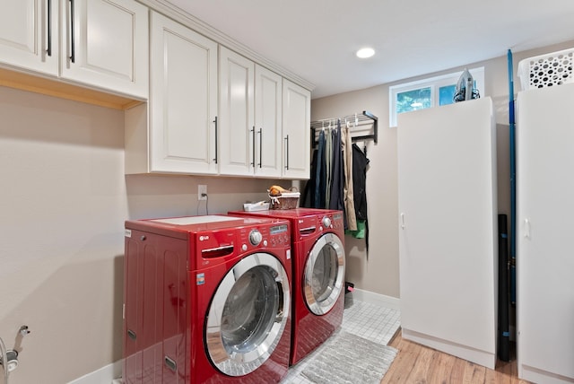 6221 N Highview Ln, Spokane Valley, WA 99217 - laundry area with cabinet space, washer and dryer, recessed lighting, and light wood-style flooring