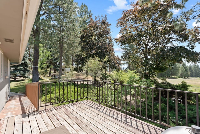 6221 N Highview Ln, Spokane Valley, WA 99217 - wooden terrace featuring view of wooded area