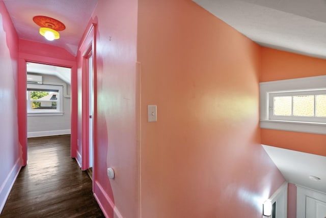 2026 W 9th Ave, Spokane, WA 99204 - hall with lofted ceiling, dark wood-type flooring, and a wall unit AC