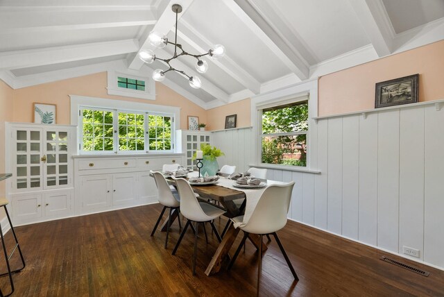 2026 W 9th Ave, Spokane, WA 99204 - dining space with a chandelier, dark wood finished floors, plenty of natural light, a wainscoted wall, and a decorative wall