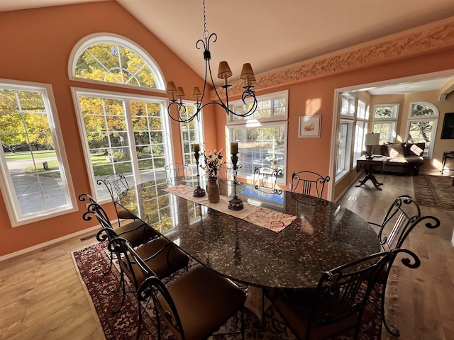 1703 W 25th Ave, Spokane, WA 99224 - dining area with wood finished floors, lofted ceiling, plenty of natural light, and a chandelier