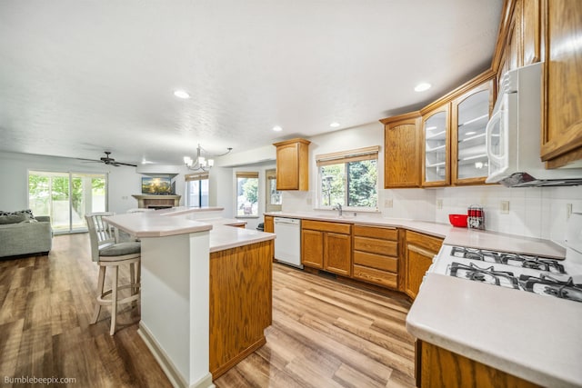 706 S Shelley Lake Ln, Veradale, WA 99037 - kitchen with white appliances, open floor plan, light wood-style floors, healthy amount of natural light, and recessed lighting