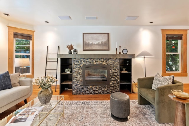 1420 W Main Ave, Spokane, WA 99201 - living room with wood finished floors and a tiled fireplace