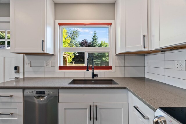 3218 E 24th Ave, Spokane, WA 99223 - kitchen featuring dishwasher, plenty of natural light, decorative backsplash, and white cabinetry