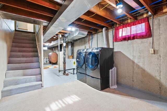 3218 E 24th Ave, Spokane, WA 99223 - unfinished basement with washing machine and clothes dryer and stairway
