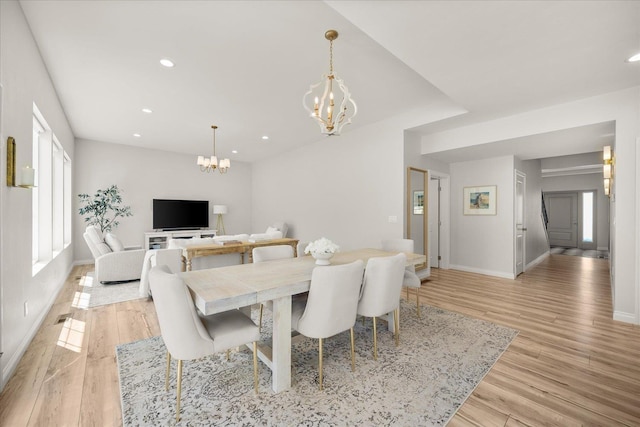 4620 E 43rd Ave, Spokane, WA 99223 - dining area with a chandelier, light wood-type flooring, and recessed lighting