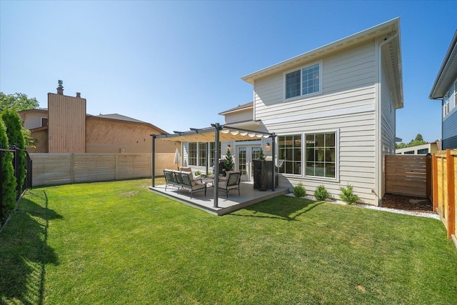 4620 E 43rd Ave, Spokane, WA 99223 - rear view of property with a pergola, a fenced backyard, an outdoor living space, and a patio