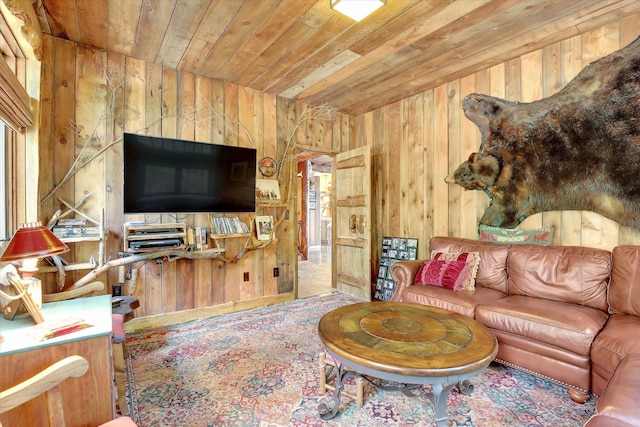 4629 Mix Way, Loon Lake, WA 99148 - living room featuring wooden ceiling and wood walls