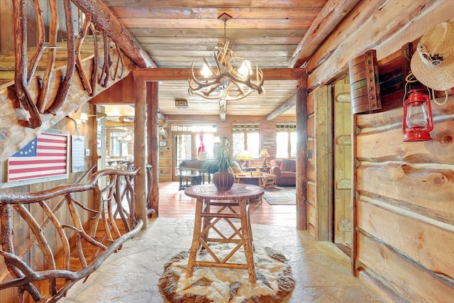 4629 Mix Way, Loon Lake, WA 99148 - corridor with wood ceiling and a chandelier