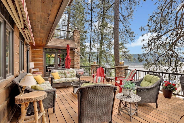 4629 Mix Way, Loon Lake, WA 99148 - wooden terrace featuring outdoor lounge area and a water view
