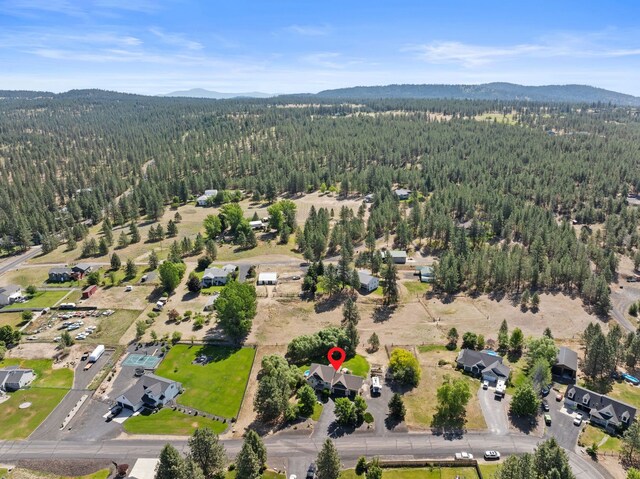 5857 Little Sandy Loop Rd, Nine Mile Falls, WA 99026 - aerial view of property and surrounding area featuring a forest and a mountain backdrop