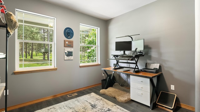 19918 E Pheasant Dr, Greenacres, WA 99016 - office area featuring baseboards and dark wood-style flooring