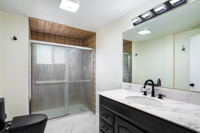 1541 Thompson Rd, Elk, WA 99009 - full bathroom with vanity, a stall shower, and marble look tile flooring