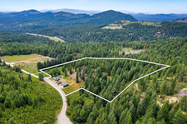1541 Thompson Rd, Elk, WA 99009 - aerial overview of property's location with a heavily wooded area and property parcel outlined