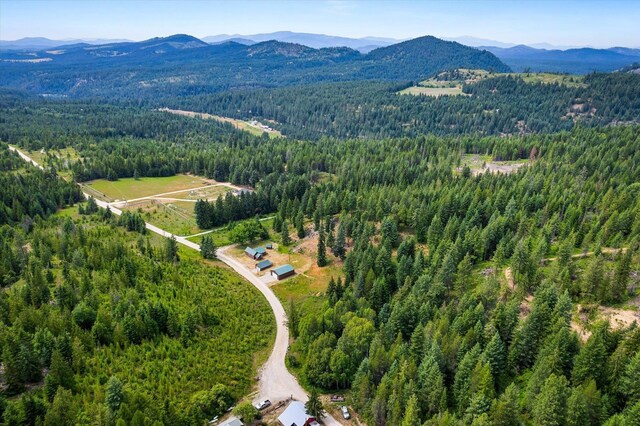 1541 Thompson Rd, Elk, WA 99009 - aerial view of property and surrounding area with a forest and a mountainous background