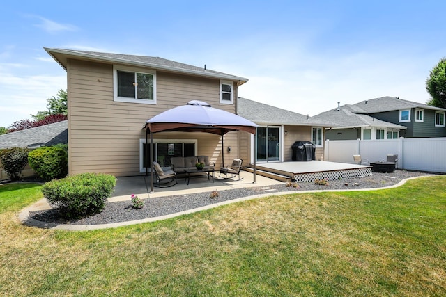 1308 S Drummond Rd, Spokane Valley, WA 99016 - rear view of house featuring an outdoor hangout area, a gazebo, a patio, a deck, and a shingled roof